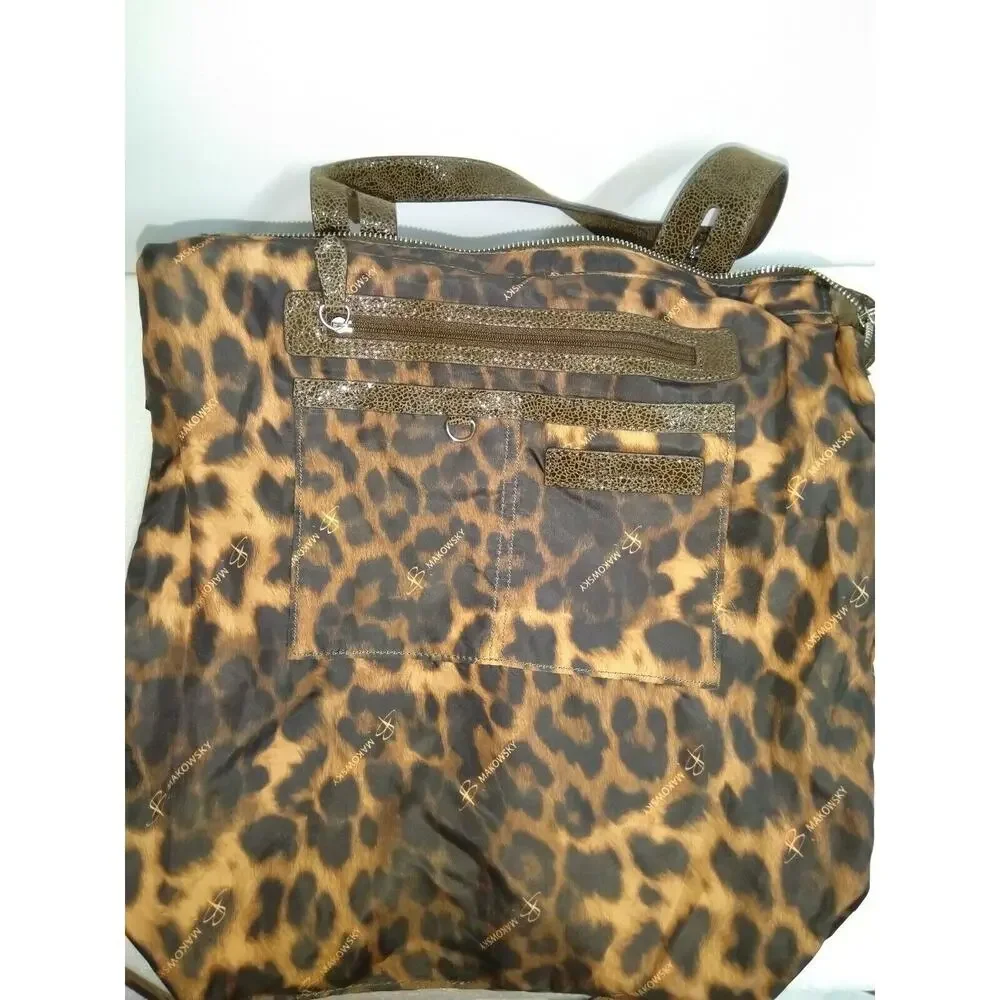 B. Makowsky Brown Metallic Leather Large Satchel Shoulder Bag